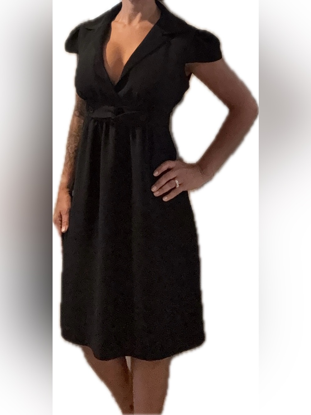 Suzi CHIN Elegant Vintage Black V-Neck Midi Dress